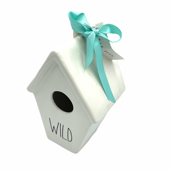 Rae Dunn "Wild" Birdhouse Ceramic Cream with Blue Ribbon - Picture 1 of 5